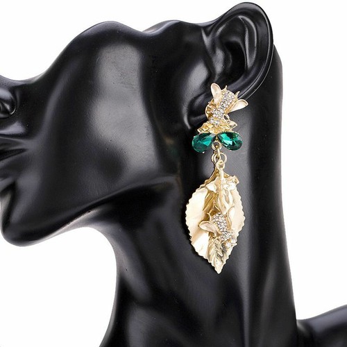 NEW BAROQUE BEE GOLD LEAF RHINESTONES EARRINGS STUD DROP CRYSTALS PARTY UNIQUE