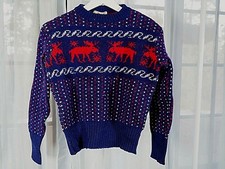True VTG Boy's Shop City of Paris 100 Wool Moose Xmas Holiday Winter Sweater 10