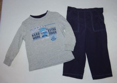 Baby Boys GRAY L/S TEE SHIRT Kids Hard Work Extra Tough NAVY BLUE PANTS Sz 18 MO