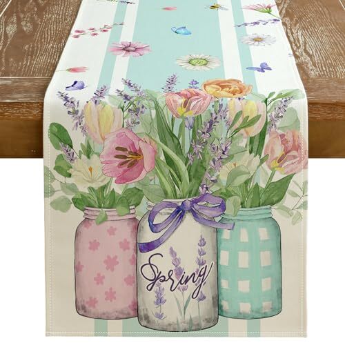 Floral Vase Spring Table Runner 13x72 Inch Table Runner 13''x72'' Blue - Picture 1 of 6