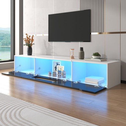 TV Schrank mit LED-Beleuchtung Hochglanz Hängend/Stehend Lowboard 180cm Schwarz - Bild 6 von 15