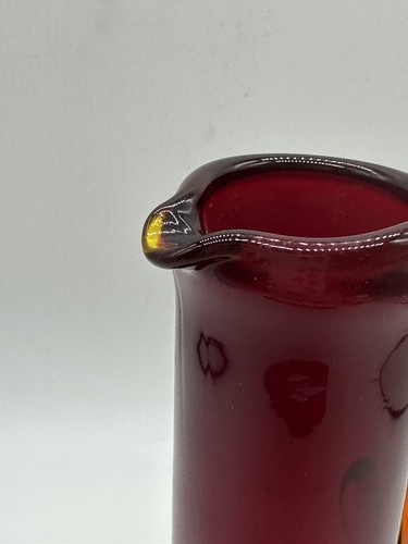 Vintage roter Anberiba Optik Glas Kugel Krug appliziert orange Henkel Vase - Bild 6 von 9