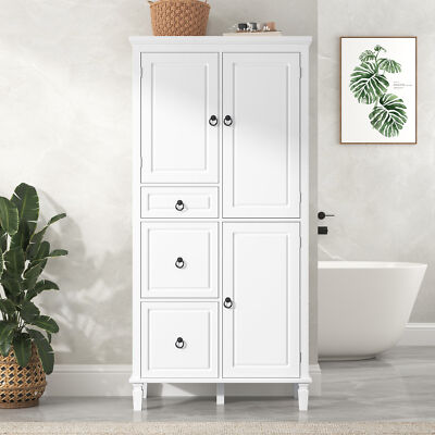 Retro Multi-Functional Storage Cabinet with Adjustable Shelves Drawers Organizer