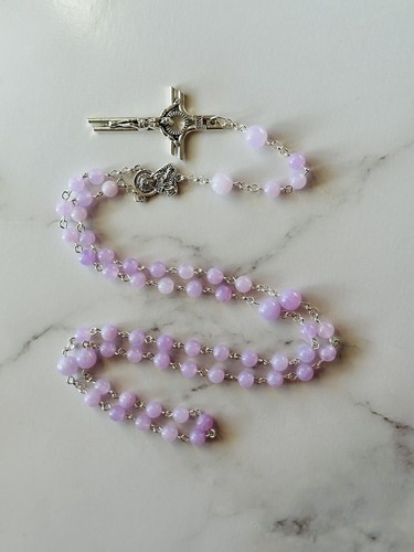 Natural Stone Jade Rosary Necklace With Silver Base Metal Cross For Church /Gift - 第 64/110 張圖片