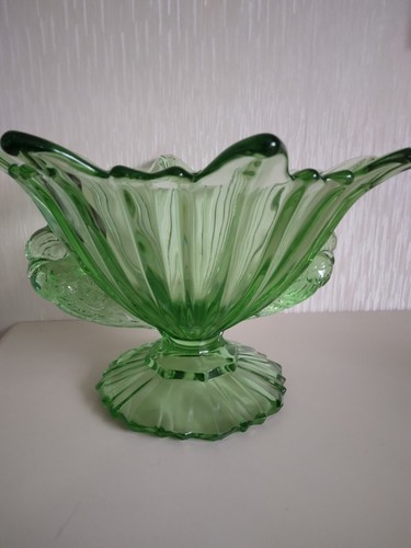 Vintage STS Abel Art Deco Green Glass Dove Handled Bowl Circa 1930's  - Picture 1 of 9