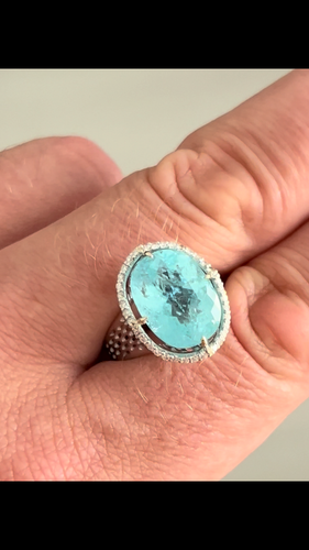 Paraiba Tourmaline Ring 18k Gold Diamond Real Natural Certified 9.08CTW Oval Cut - Video 1 of 1