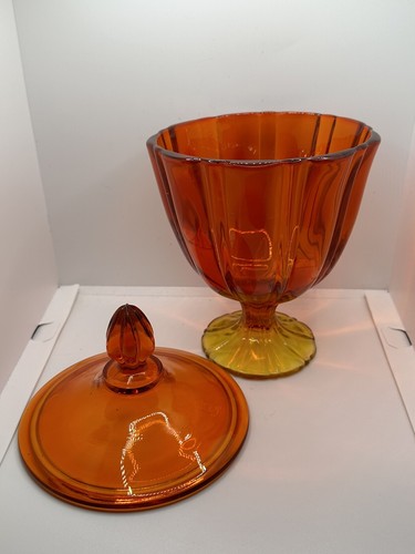 L.E. Smith Simplicity Candy Dish Orange Amberina 10.5” LARGE Size Cadmium GLOW - Bild 6 von 12
