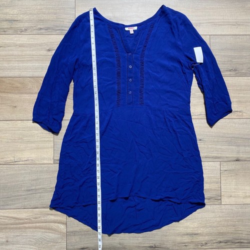 BONGO Girls Juniors Boho 3/4 Sleeve Drop Waist Dress Size Large Navy Blue - Picture 5 of 12