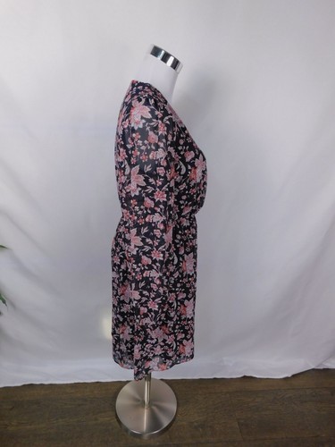 Express Womens Floral Wrap Dress Sz S Black Pink Long Sleeve - Picture 11 of 11