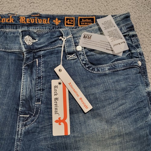Pantalones de mezclilla Rock Revival "XANTHOS" Alt rectos para hombre talla 42x32 TOTALMENTE NUEVOS - Imagen 4 de 5