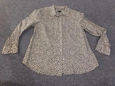 Talbots top Large brown animal print womens button up casual cotton leopard