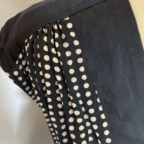 BEBE 100% SILK Black Polka Dot Babydoll Capped Sleeve V-Neck Empire Waist Dress - Picture 6 of 11