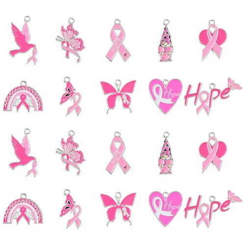 40Pcs Enamel Pink Hang Dangle Charm Heart Ribbon for Jewelry Making DIY Crafting - Picture 8 of 8