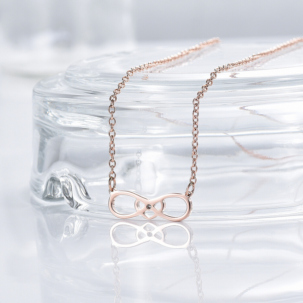 Infinity Herz Kette Anhänger Unendlichkeit Strass Rose-Gold Hochzeit Geschenk 