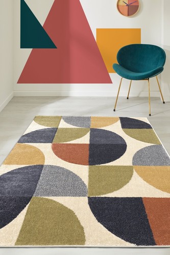 Multi Coloured Abstract Rugs Large Carpet Hand Carved Cut Loop Pile Geometric - Picture 7 of 9