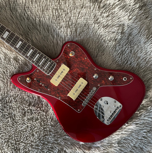 Tastiera intarsio a punti chitarra elettrica corpo massello rosso 2H pickup corpo palissandro - Foto 1 di 7