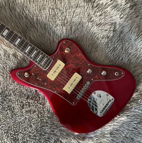 Tastiera intarsio a punti chitarra elettrica corpo massello rosso 2H pickup corpo palissandro - Foto 2 di 7