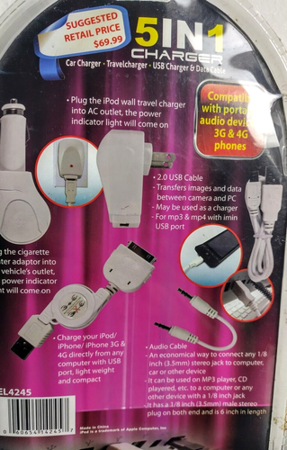 NEW iPad 5in1 USB Car, Wall, Data Cable charger Stereo Jack & Magnavox Headphone - Picture 2 of 3