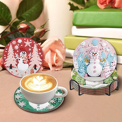 8 Pcs Christmas Diamond Painting Coasters Kits with Holder,Snowman BD8P8813 - Picture 3 of 7