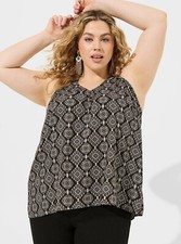 Torrid Challis Stitch Detail V-Neck Sleeveless Top Geo Black Plus 2X NWT