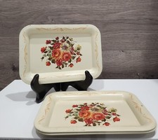 Vintage Toleware Cream Floral Mini Serving Dessert Trays Or Coasters Set Of 3