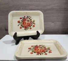 Vintage Toleware Cream Floral Mini Serving Dessert Trays Or Coasters Set Of 3