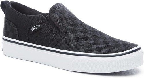 NEW VANS Ladies ASHER Slip-On Low-Top Canvas Trainers, Black/White, UK3 /EU35 - Picture 3 of 6