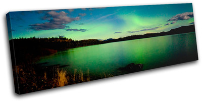 Aurora Borealis Northern Lights Lake Night Canvas Artwork Picture Print Photo