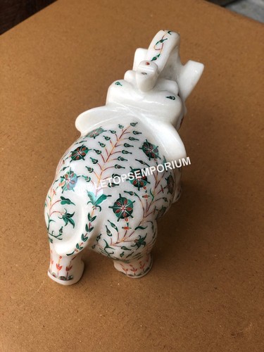 Estatuilla de elefante de pie de mármol de 4" malaquita incrustación hakik decoración navideña E450 - Imagen 3 de 6