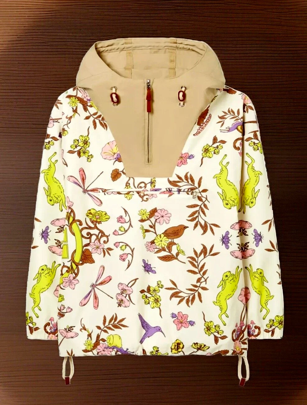TORY BURCH GIACCA MEZZA ZIP NYLON ANORAK NUOVA AVORIO PRATO TAGLIA US M NUOVA CON ETICHETTE