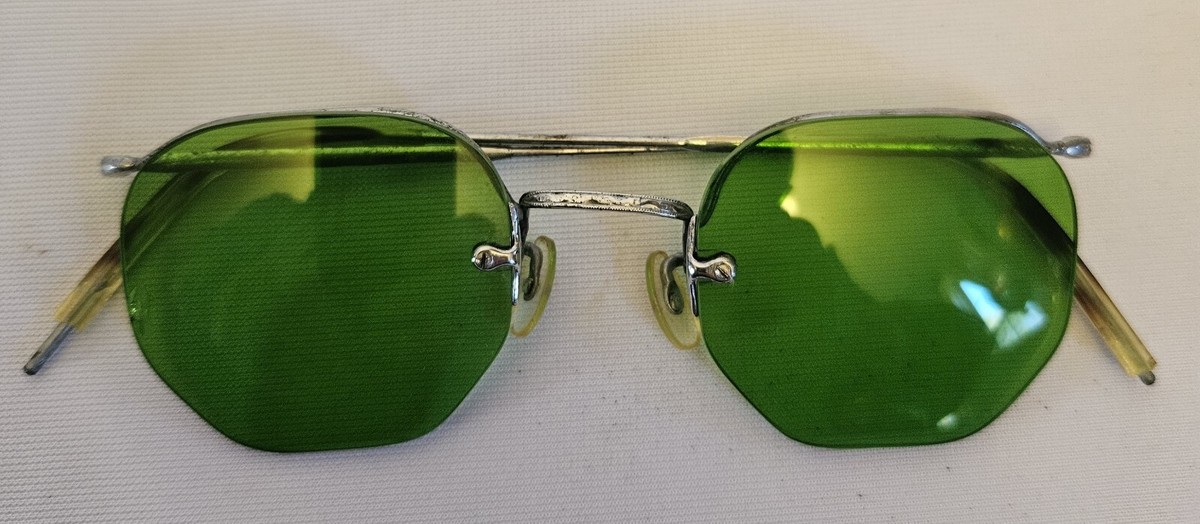 Vintage frameless sunglasses - green tint 60\'s 70\'s Men main image 3