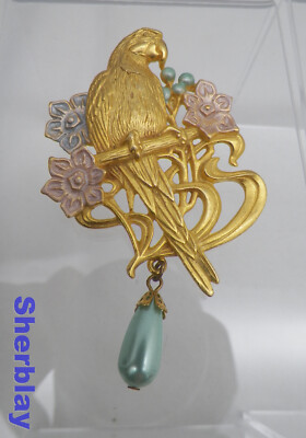 Vtg Jewelry Signed JJ Jonette Beautiful Parrot Bird Berries Flowers Brooch Pin