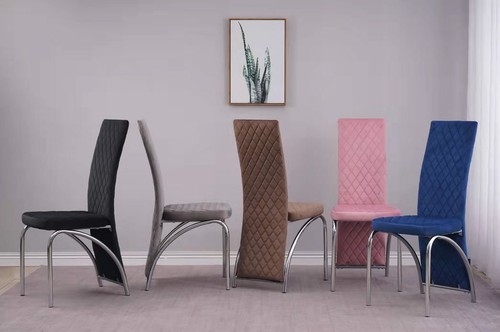 Velvet Upholstery Set of 4 Dining Chairs with Chrome Frame High Back 5 Colours - Picture 12 of 16