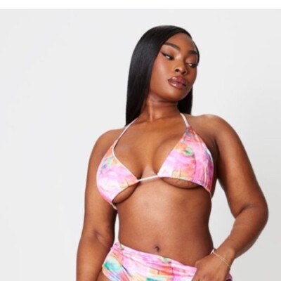 PRETTYLITTLETHING Plus Multi Printed Mix/Match Triangle Halter Bikini Top US 16