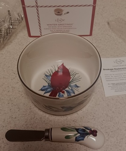 Lenox Greetings Red Cardinal Deep Bowl With Spreader Brand New with Box 4.5 " - Picture 3 of 12
