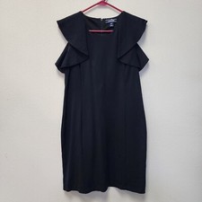 Lands End Little Black Dress 12 P Flutter Cap Sleeves Sheath Office Whimsy Goth