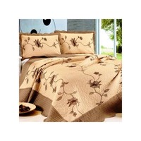 Floral Natural Cotton Embroidery 3 Piece Full / Queen Quilt Set Scallop Shape Floral Natural Cotton Embroidery 3 Piece Full / Queen Quilt Set Scallop Shape