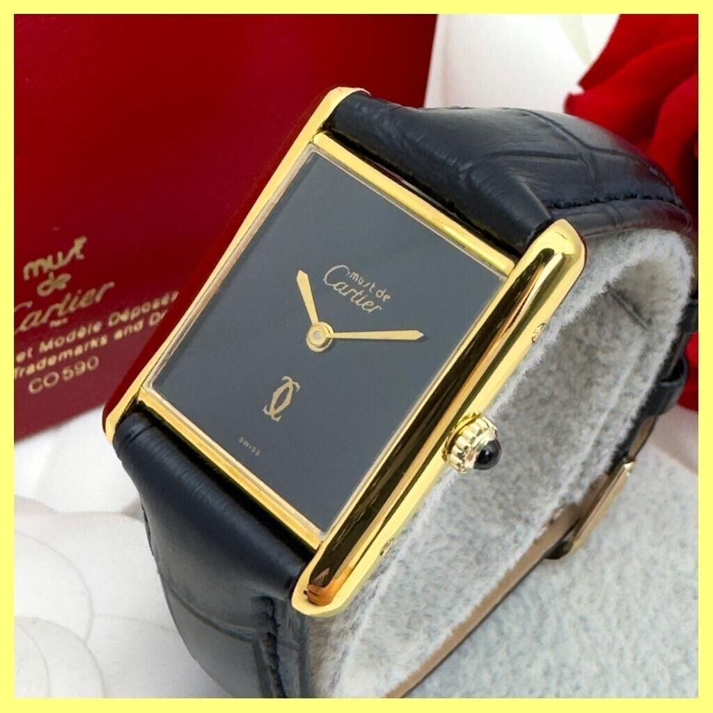 Cartier Watch Must Tank Black Dial Roman index LM 23mm Mens