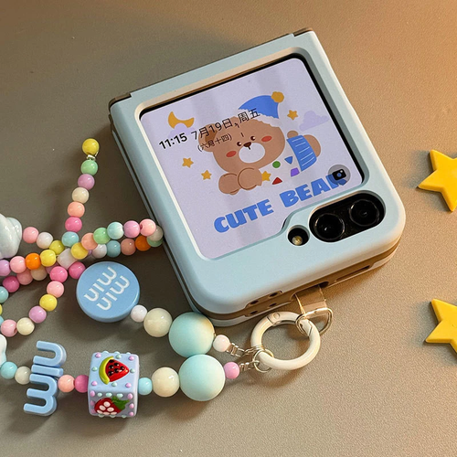 Coque téléphone dessin animé pour Samsung Galaxy Z Flip 6/Z Flip 5/W24 étui à rabat chaîne de perles - Photo 5 sur 7