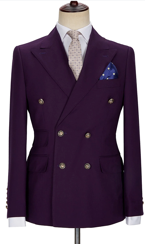 Business Men Suit Regular Fit Double Breasted Blazer Tuxedos Peak Lapel Wedding - Picture 27 of 32