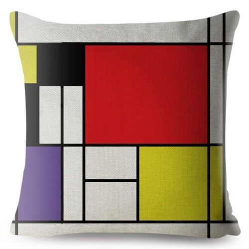 Mondrian Yellow Geometric Stitching Throw Square Cushion Covers Linen Home Decor - Picture 36 of 38