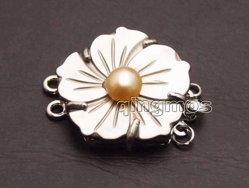 Cáscara de flor de 25 mm y perla rosa natural broche de 3 hebras accesorios para joyería - Imagen 4 de 12