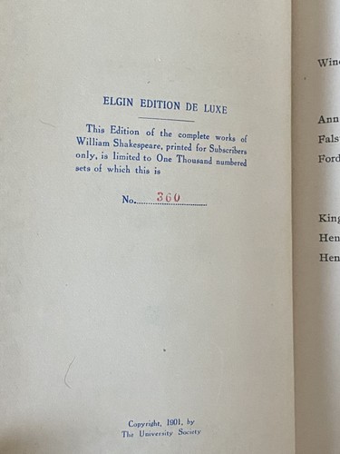 Shakespeare’s Works Elgin Ed. Deluxe Vol. XV #360/1000 Morris 1901 Illustrated - Picture 5 of 20
