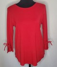 J JILL Pima Tie-Sleeve Tee Women's Round Neck Red Pima Cotton Top Sz M Medium