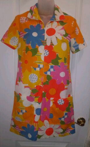 Vintage 60s Mod Psychedelic Neon Hippie Flower Power Romper Playsuit Shorts M - Picture 2 of 13