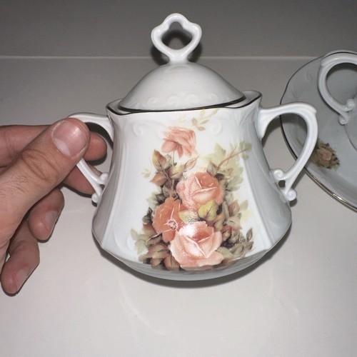 Set da tè vintage 4 pz, tazza da tè, piattino, crema e zucchero Chodziez made in Poland - Foto 3 di 20