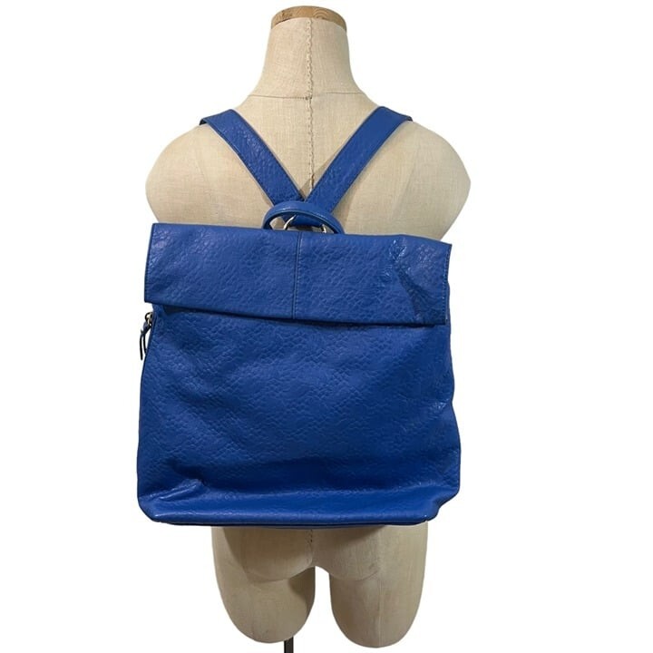 Poverty Flats distressed blue faux leather vintage-style backpack  -image