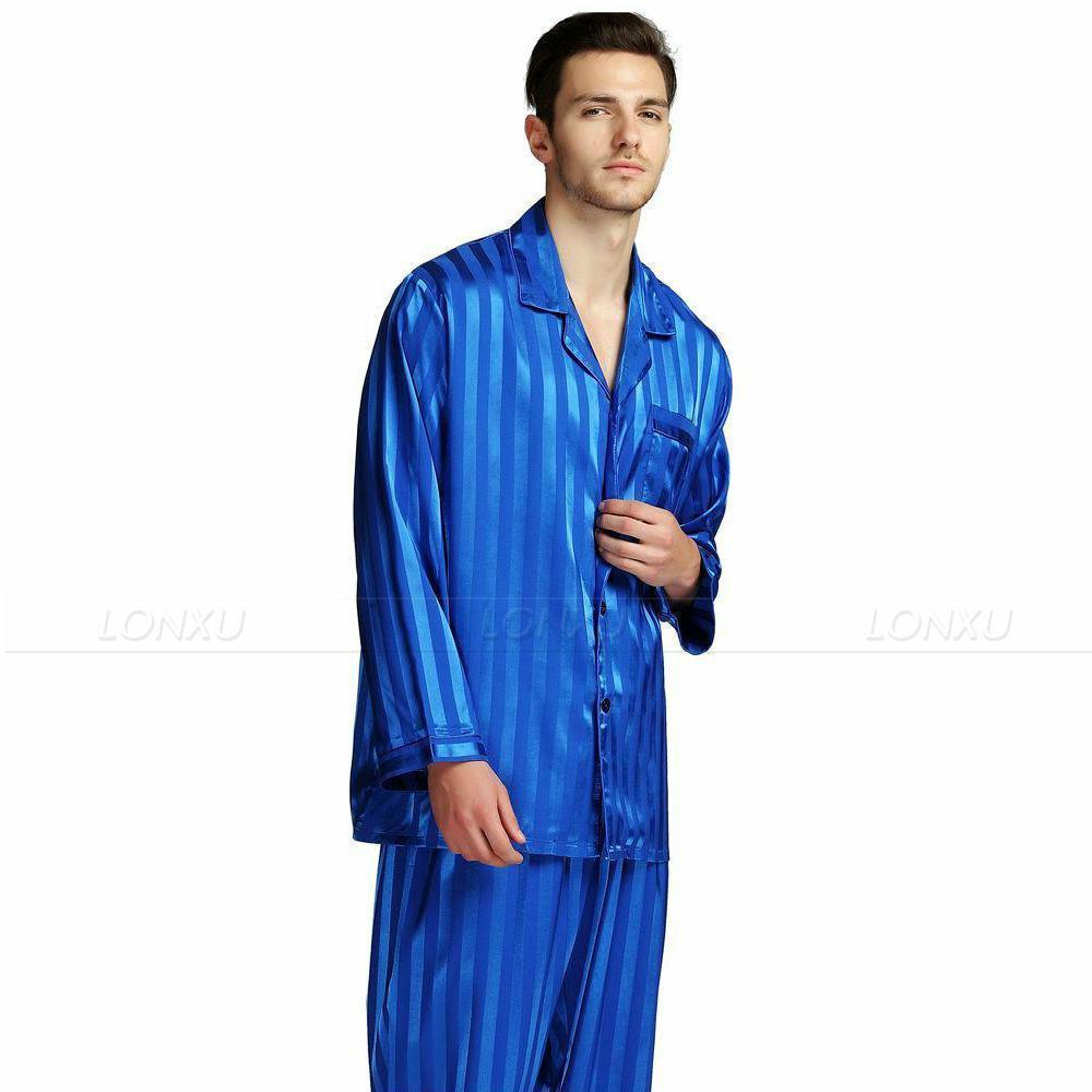 Herren Silk Silk Silk Pajama Set Sleepwear Satin Lounge Nightwear Robe Pants Top Striped a265dc Herren Silk Silk Silk Pajama Set Sleepwear Satin Lounge Nightwear Robe Pants Top Striped a265dc