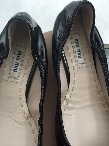 NIB 100% AUTH Miu Miu Black Patent Leather Jeweled Heels Bow Flats Sz 36 $550 - Picture 2 of 6