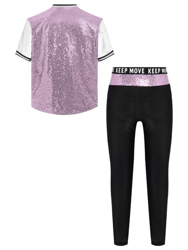 Kids Girls Jazz Hip Hop Dance Outfits Shiny Sequins Shirts with Pants Dancewear - Picture 40 of 87